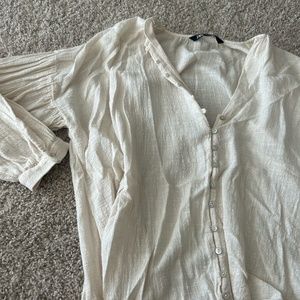 Zara beige linen Peasant top